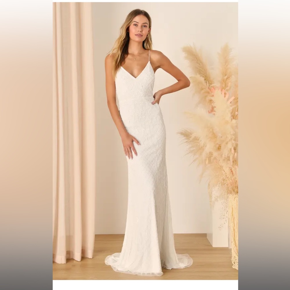 Lulus Cherish Vow Beaded Backless Mermaid Wedding Dress